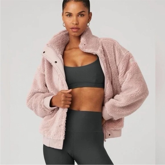 ALO Yoga Jackets & Blazers - ALO Yoga Pink Sherpa Varsity Bomber Jacket
